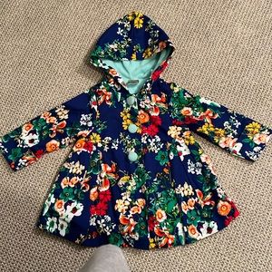 Maria Elena girls blue, floral, hooded cotton coat with fleece lining, size 2T